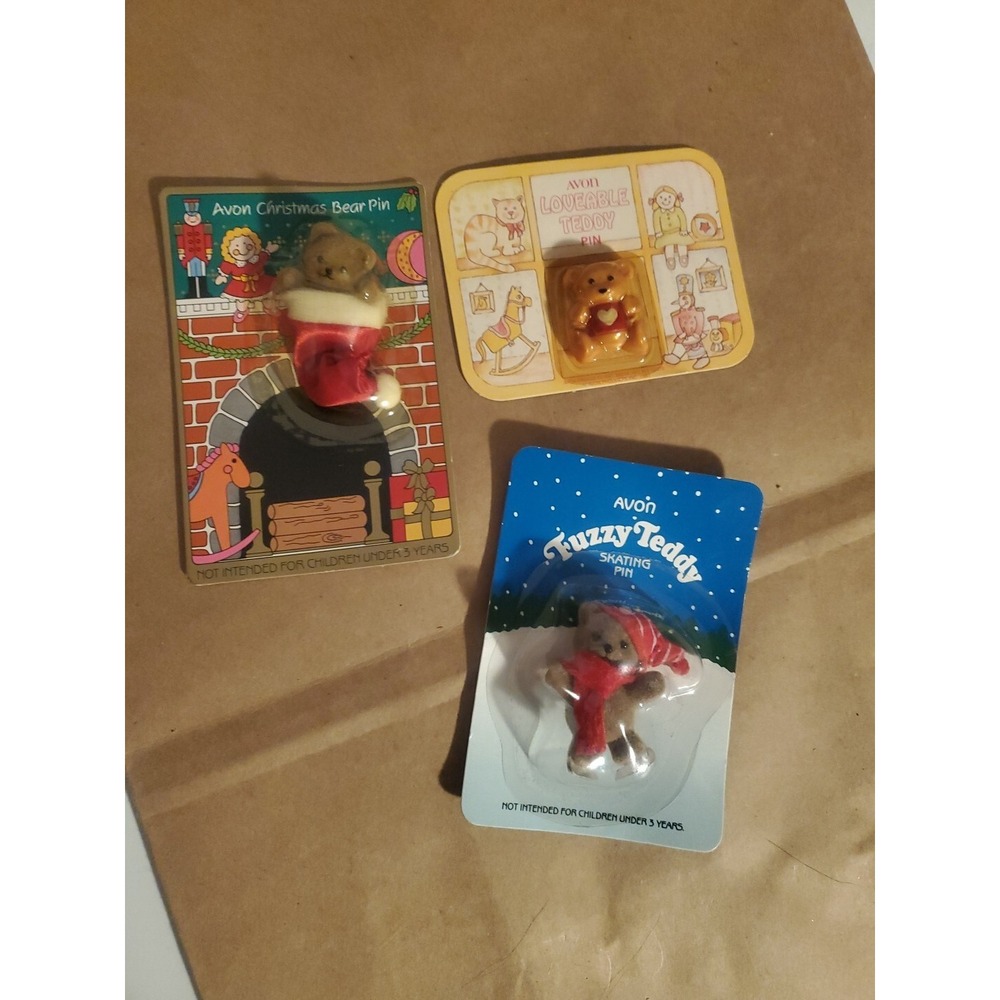 Vintage 1986 And 84 Avon Fuzzy Teddy Skating Pin - Sealed Package - NOS